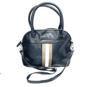 Christian Siriano Vegan Leather Satchel Black/White/Tan Stripe 16"W x 11”